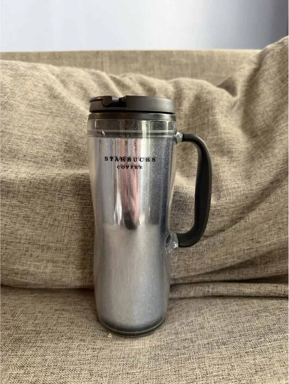 Starbucks Travel Coffee Mug With Handle Blue Glitter 12 oz Tumbler